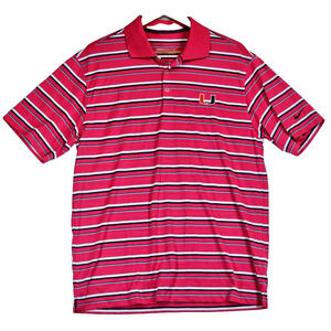 University Of Miami Nike Golf Polo Shirt Pink Stripe Short Sleeve Cotton Size M